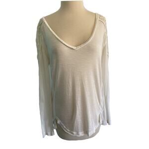 XS Free People Ivory Lace Detail Long Sleeve Top Shirt Blouse V-neck